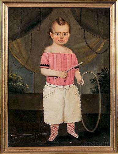 Prior-Hamblen School, Mid-19th Century  Portrait of a Child Dressed in Pink