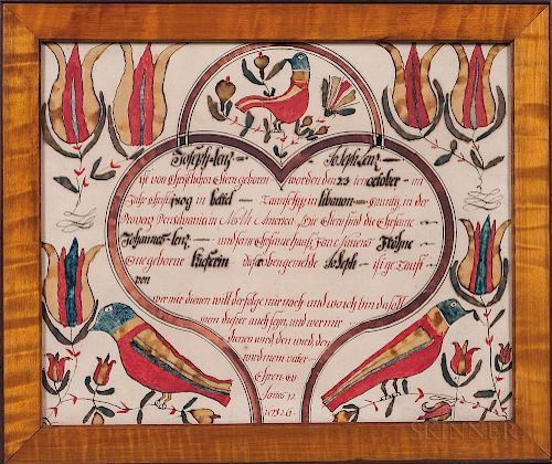 Watercolor and Pen and Ink Fraktur Birth Letter