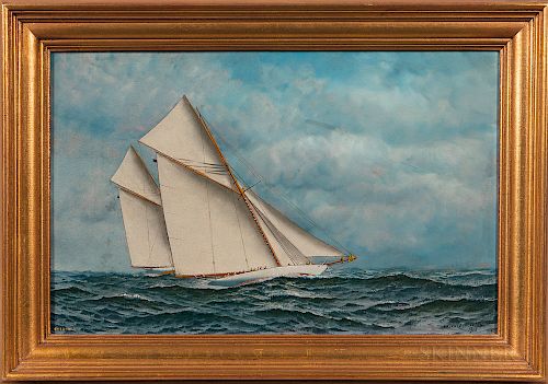 Antonio Nicolo Gasparo Jacobsen (Danish/American, 1850-1921)  The Yawl Yacht Columbia