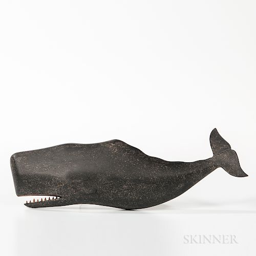 Carved and Painted Wooden Sperm Whale Plaque