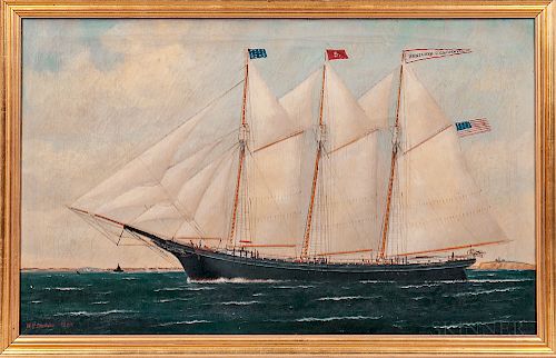William P. Stubbs (Maine/Massachusetts, 1842-1919)  Portrait of the Three-masted Schooner Benjamin Cromwell