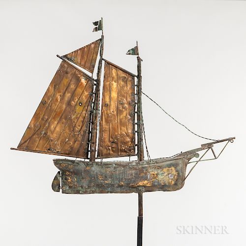 Molded and Sheet Copper Two-masted Schooner Weathervane