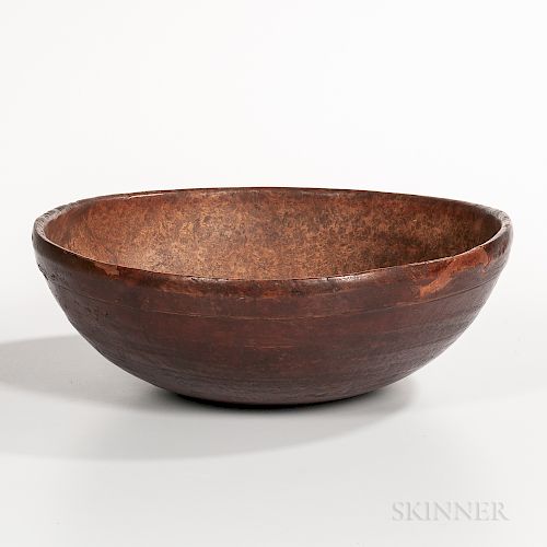 Large Turned and Red-painted Burl Bowl