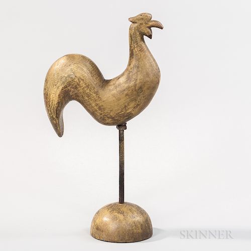 Yellow-painted Carved Wood Rooster Figure