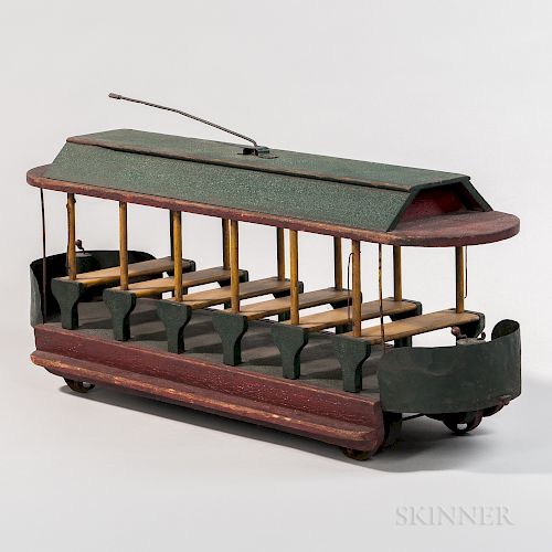 Painted Wood Model of a Streetcar