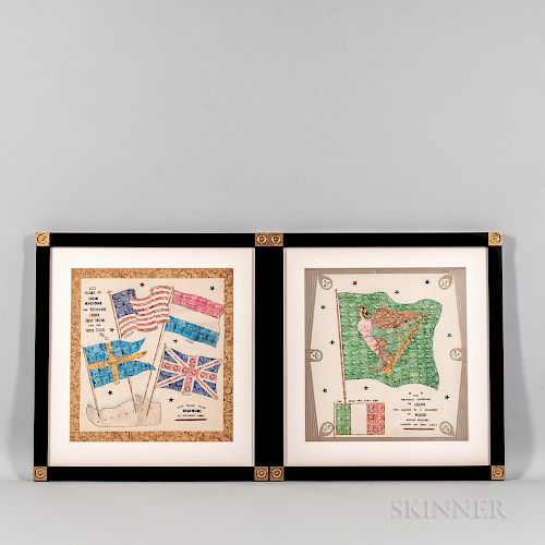 Two Stamp Art Pictures Featuring Flags