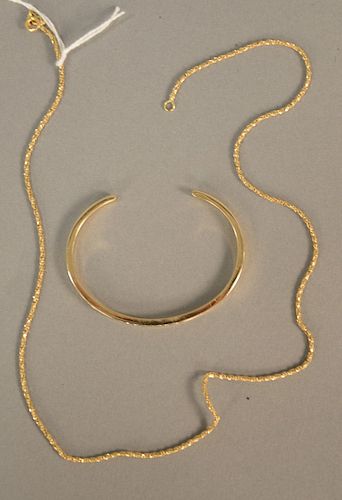 Two piece lot to include 18K bracelet set with diamonds and small rope chain necklace. 20.4g.