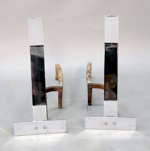 Pair of Alessandro Albrizzi chrome fireplace andirons. Ht. 17 in.