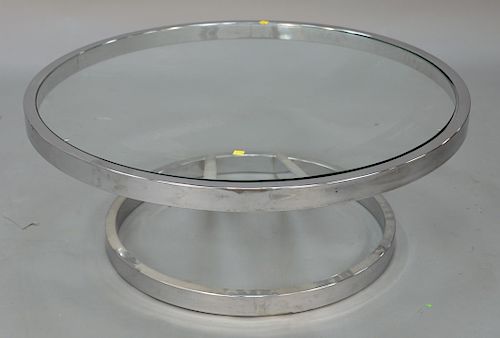 DIA attributed coffee table, Design Institute of America, round chrome base with glass top., ht. 15 in., dia. 38 in.
