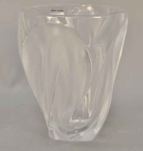 Large Lalique crystal ingrid vase having frosted and clear glass. Ht. 10 1/2 in.