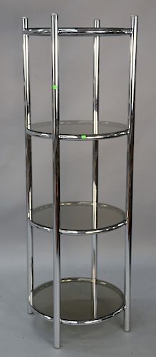 Contemporary cylindrical chrome etagere, ht. 66 1/2", dia. 25"