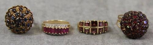 JEWELRY. Garnet and Sapphire Gold Ring Grouping.