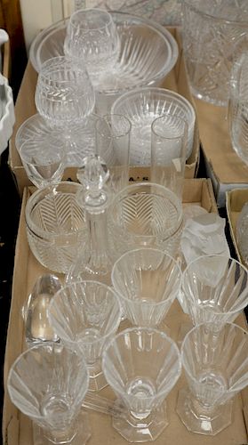 Two tray lots to include miscellaneous Baccarat stems and glasses, Ralph Lauren goblets, Waterford, Val Saint Lambert serving bowls,...