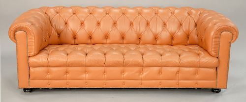 Chesterfield leather upholstered sofa (some seat wear). lg. 87 in.