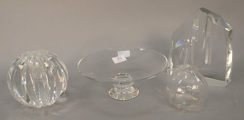 Baccarat crystal bud vase, compote, and a small vase along with a vase signed illegibly (Ht. 8 1/2 in.)