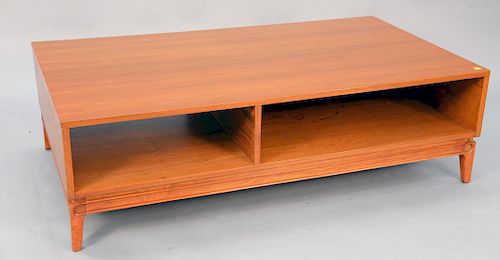 Teak Danish modern coffee table with partitioned storage. ht. 16 in., top: 30" x 54".