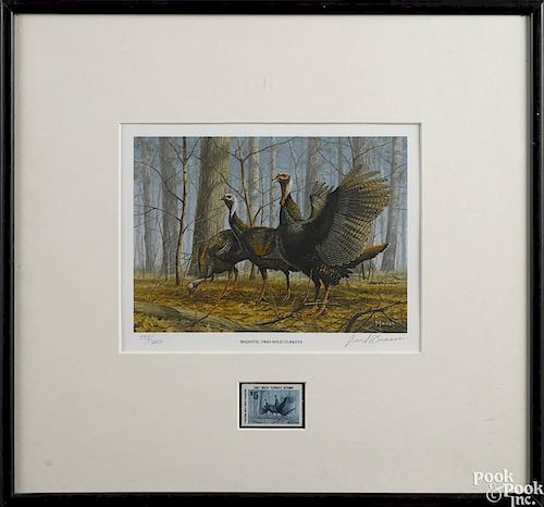 Wild Turkey stamps lithographs, to include a David Maas, 1981, 558/3200; a Ken Carlson, 1979