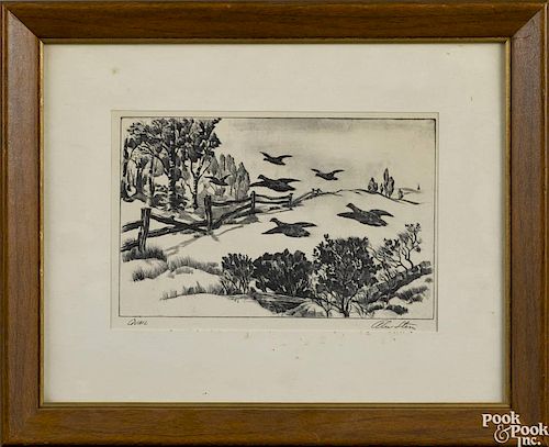 Alexander Stern (American 1904-1994), signed etching, titled Quail, 6 1/2'' x 9 1/2''.