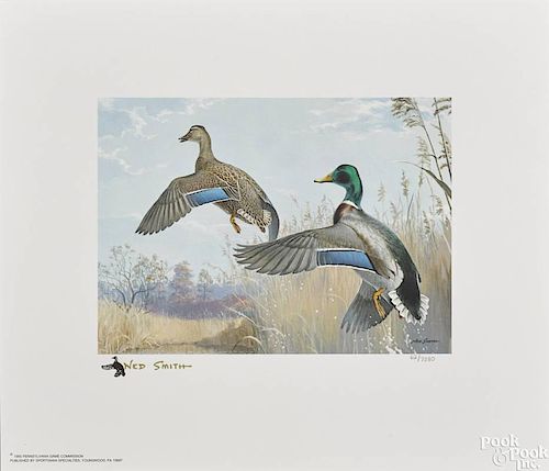 Eleven Ned Smith signed limited edition stamp lithographs, to include eight 1985, Royal Domain