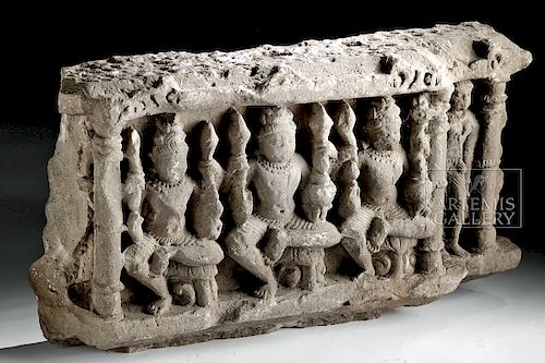 10th C. Indian Stone Relief Carving - Vishnu & Yakshi