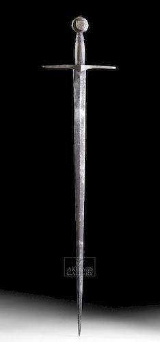 19th C. French Steel, Wood, & Brass Sword w/ Crest