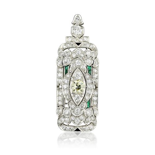 Art Deco Diamond and Emerald Brooch