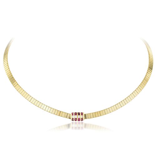 A Gold Ruby and Diamond Link Necklace