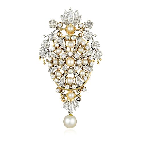 A Cultured Pearl and Diamond Pin