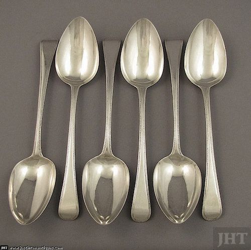 6 George III Silver Bead Pattern Tablespoons