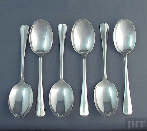 Set of Six Rat Tail Silver Dessert Spoons