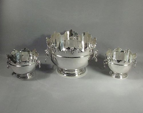 Set of 3 Silver Monteith Bowls