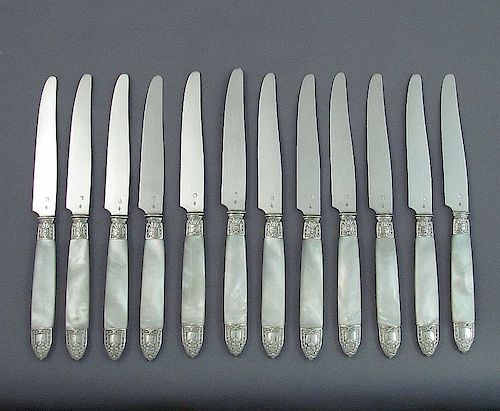 Twelve French Silver Dessert Knives