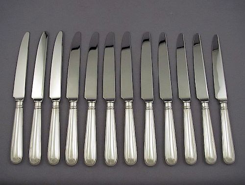 Set of 12 Old English Thread Silver Dinner Knives