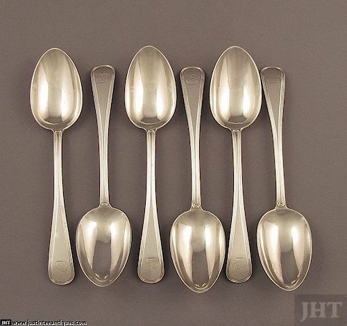 6 Old English Thread Silver Dessert Spoons