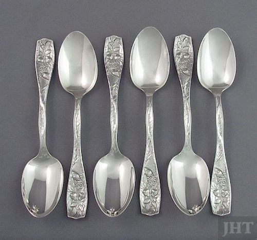 Set of Six Sterling Dessert Spoons Pomona Pattern