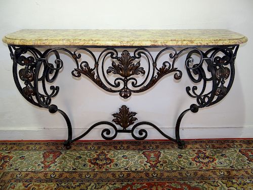 FRENCH WROUGHT IRON AND M/TOP CONSOLE