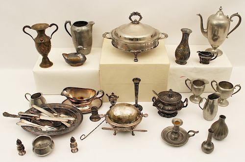 MISC. LOT OF SILVER PLATE AND PEWTER