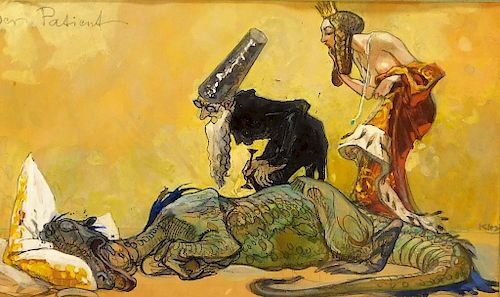 Heinrich Kley Sick Dragon Wizard Fantasy Painting