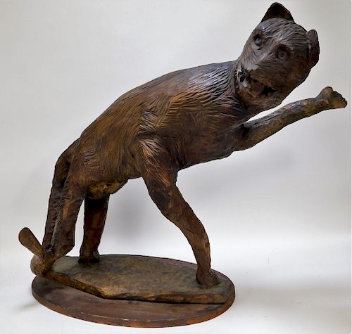 LARGE Haitian Primitive Carved Wood Cat Sculpture