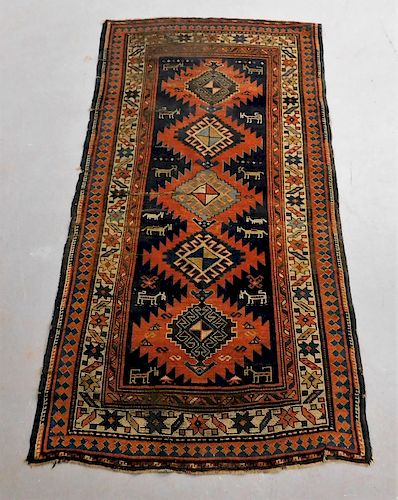 20C Caucasian Oriental Pictorial Animal Carpet Rug