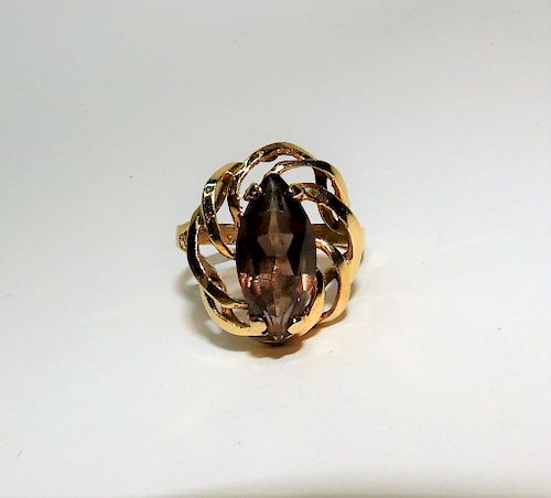 14K Gold Marquis Cut Lady's Citrine Ring