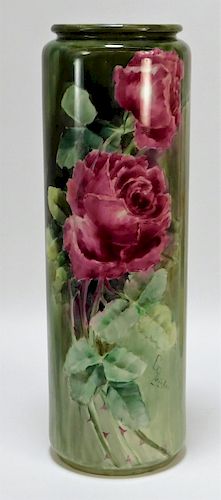 American Belleek Pink Tea Roses Cylindrical Vase