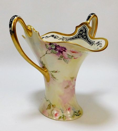 American Belleek Gilt Porcelain Rose Basket Vase
