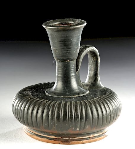 Greek Apulian Black-Glazed Pottery Squat Lekythos