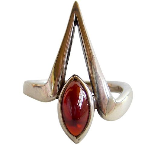 Jack Nutting Garnet Sterling Silver California Mid Century Modernist Ring