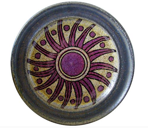 Raul Coronel California Studio Mid Century Modernist Stoneware Sun Flower Charger Platter