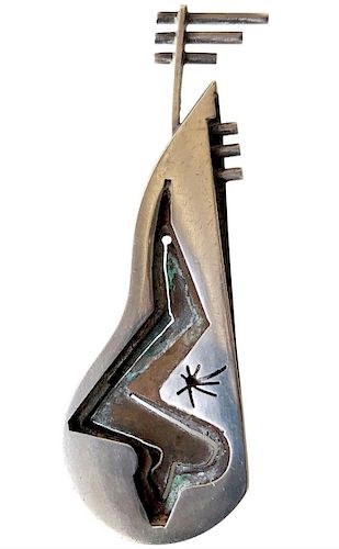 Peter Macchiarini Sterling Silver Copper Abstract Modern Bass Guitar Brooch