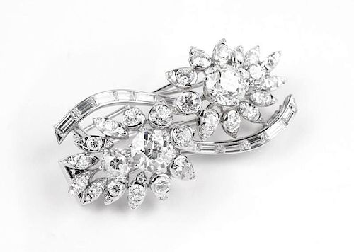 A double-clip diamond foliate brooch