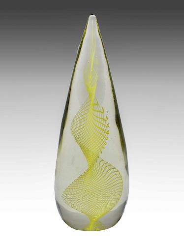 Art Glass w Mesh Motif Spiral Conical Sculpture
