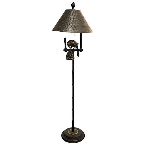 Maitland Smith Bronze Floor Lamp w Parrot